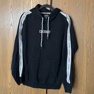 FANJOY CLICKBAIT DAVID DOBRIK HOODIE BLACK SIZE M WHITE LOGO STRIPED SLEEVES